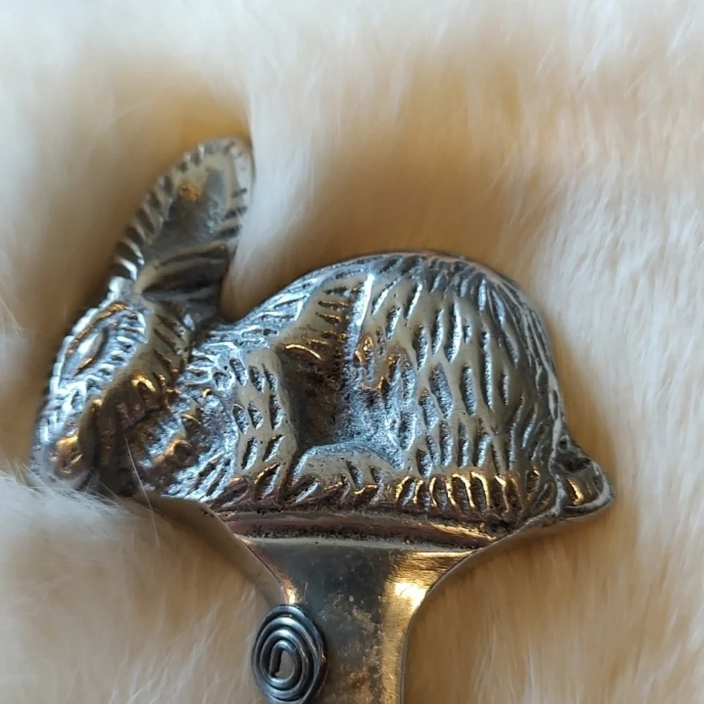 Pewter Salad/Serving Spoons Bunnies Easter Multi Color Stones High Quality.